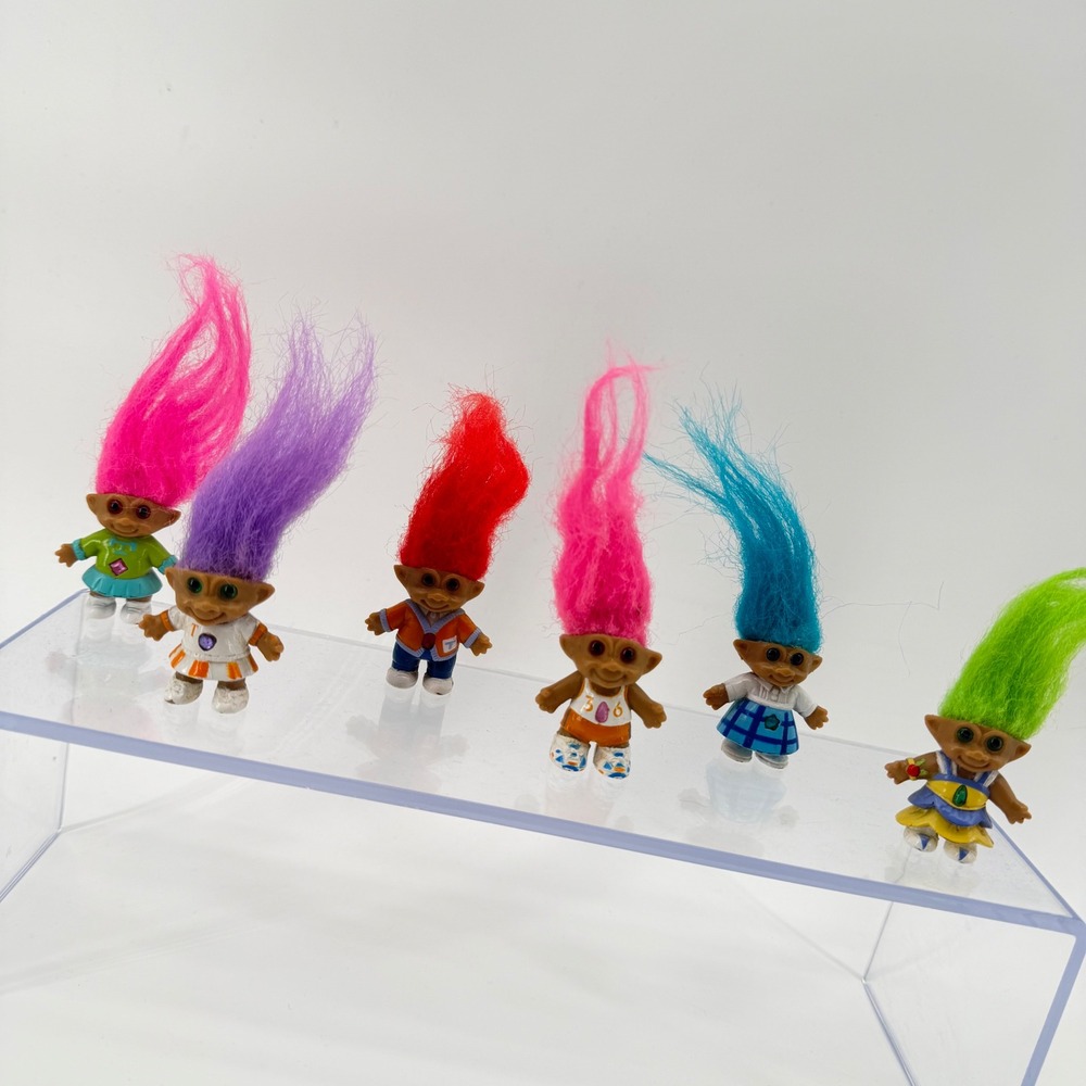 Ace‎ Novelty Troll Doll Mini Figures Lot 6pc Multicolor Vintage 90s PVC Toys